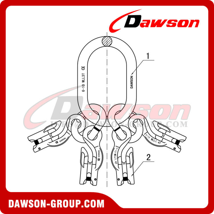 Conjunto de elo mestre G100 + Gancho de olhal G100 com fixa&ccedil;&atilde;o de manilha &times; 4 - Dawson Group Ltd. - Fabricante e fornecedor na China