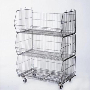 3 Tired Wire Mesh Stack Basket W/ Four Casters MW-S09
