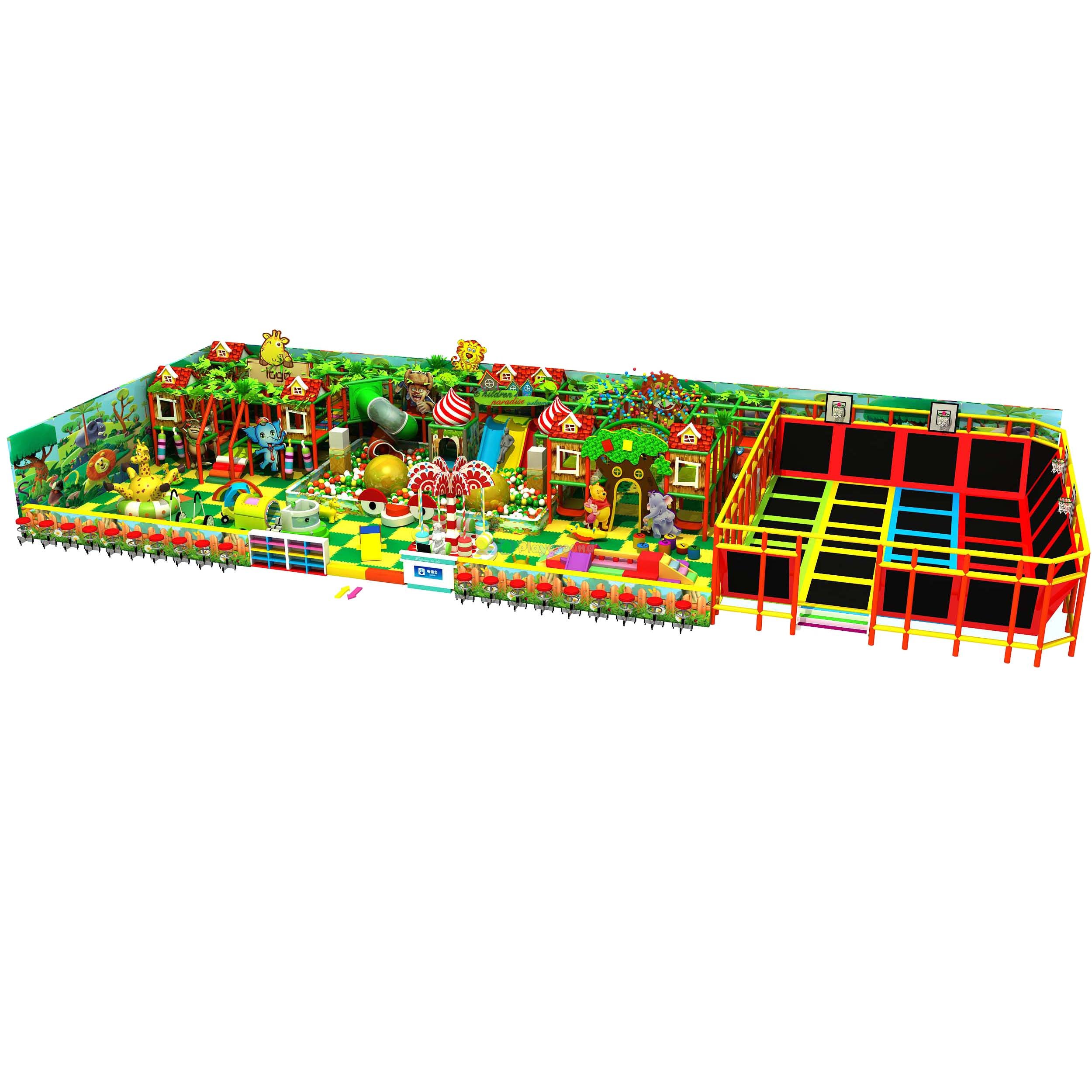 Jungle Themed Amusement Park Kids Adventure Крытая детская площадка с батутом