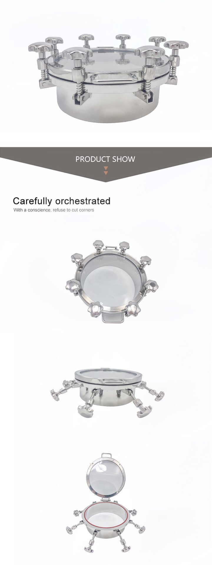 Крышки люков с нажимным кругом с ручкой из нержавеющей стали D450 мм