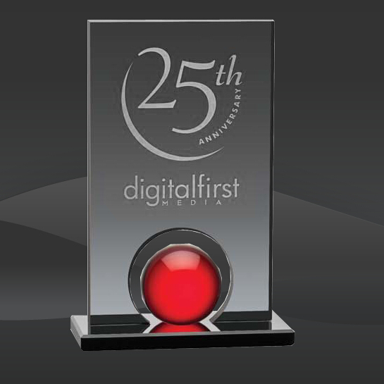 Smoked Rectangle Red Orb Crystal Award (MP-AWK8642-R)