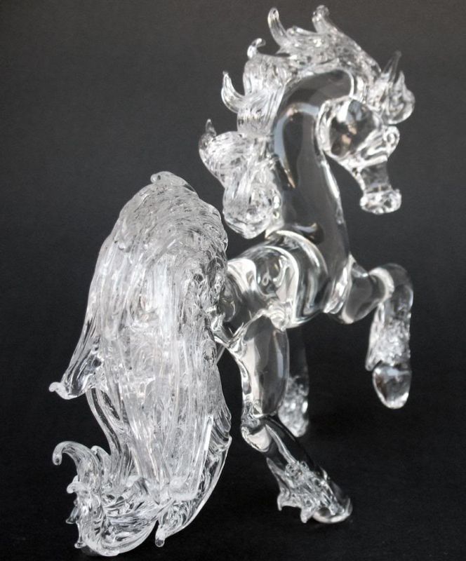 Horse Prancing Large Crystal Hand Blown Glass Figurine