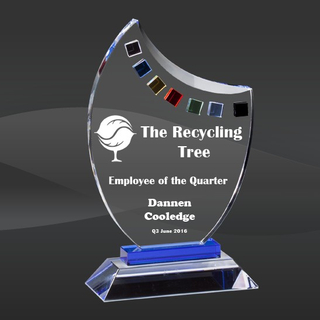 Colorful Crystal Sail Award with a Blue Crystal Stand