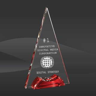 Corporate Gift of Red Optic Crystal Triangle Trophy Awards