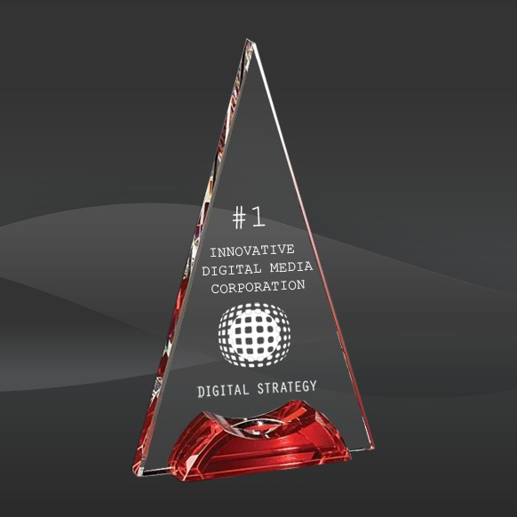 Corporate Gift of Red Optic Crystal Triangle Trophy Awards