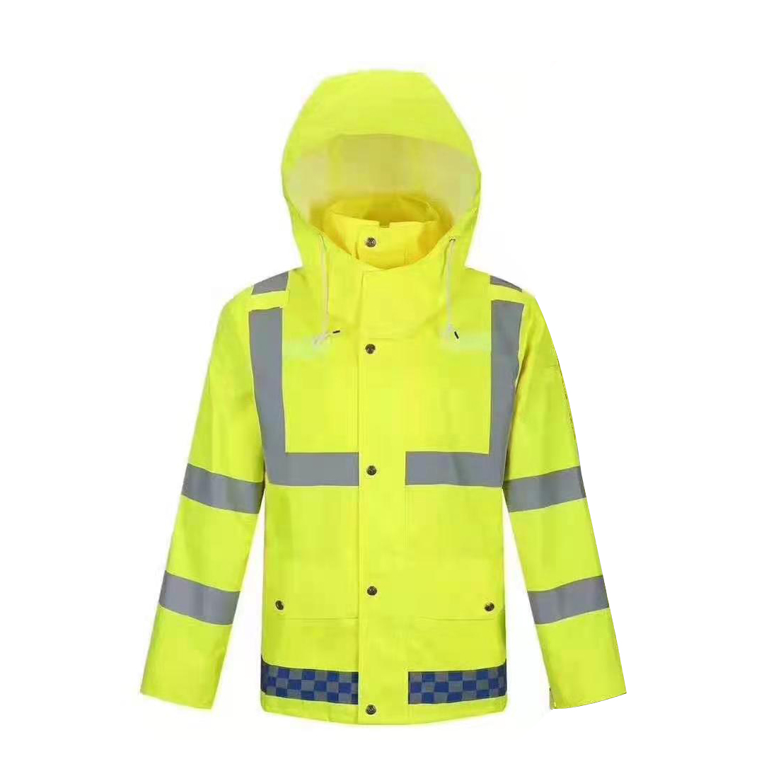 Yellow Polyester PVC Coating Reflective Raincoat Waterproof Rainsuit