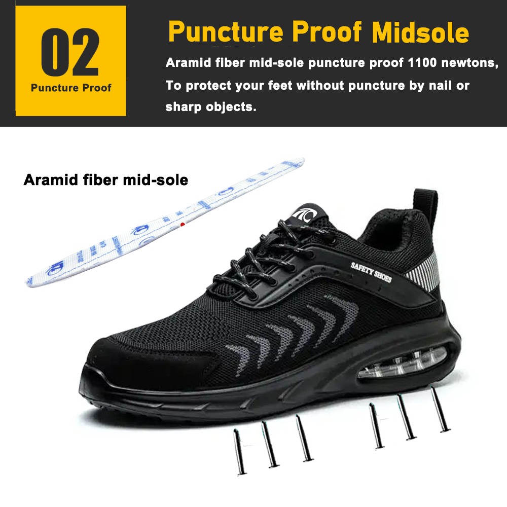 Air Cushioned Prevent Puncture Steel Toe Sneaker Safety Shoe Work