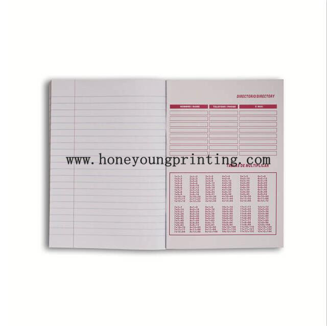 A5 size 8mm single line with red margin assorted designs exercise book staple binding with laminated cover