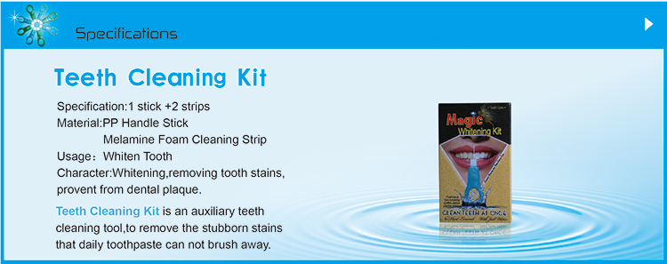Magic Teeth Cleaning Kit is an innovative teeth cleaning product El kit de limpieza Magic Teeth es un innovador producto de limpieza dental.