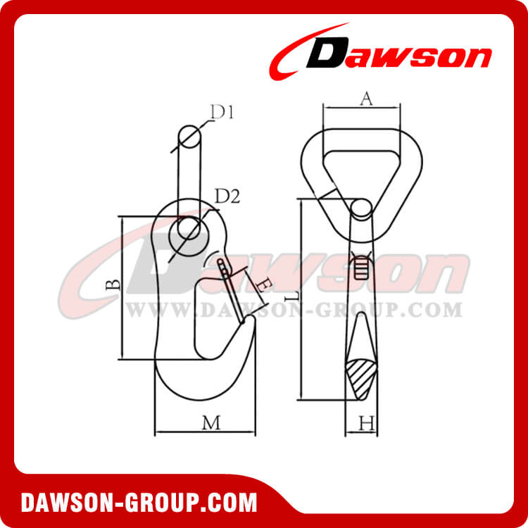 DS533 Оцинкованный буксировочный крюк из кованой углеродистой стали со сварным треугольным кольцом для тяги или крепления