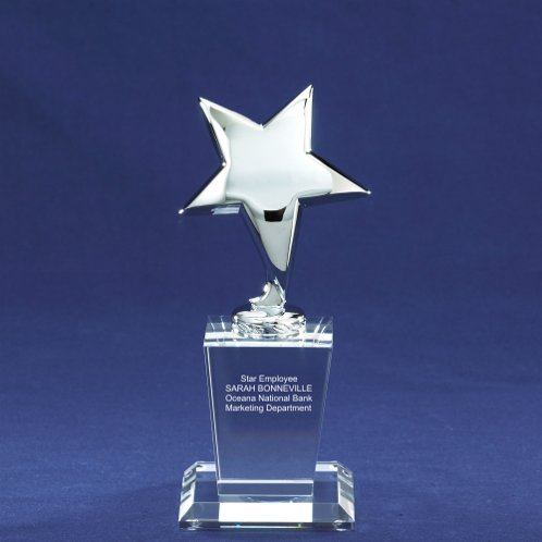 Hot Selling Silver Star Shining Star Trophy with Crystal Base