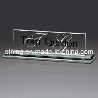 Jade Glass Beveled Base Desk Name Plate Award (CA-1133)