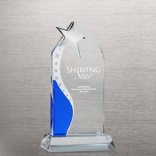Star Etched Blue Crystal Trophy (#72194)