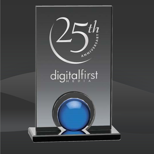 Smoked Rectangle Blue Orb Crystal Award (MP-AWK8642-B)