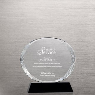 Hot Sale Laurel Etched Edge Round Crystal Trophy