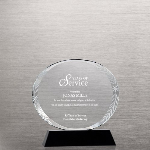 Hot Sale Laurel Etched Edge Round Crystal Trophy