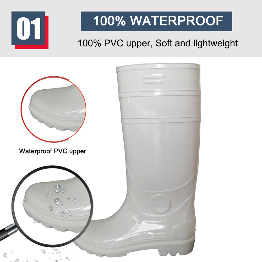 Waterproof Non Safety White Pvc Rain Boots for Food Industry