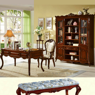 Executive Table with Wood Bookcase for Home Office Furniture