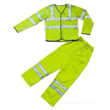 Green waterproof polyester/pvc raincoats for men with reflective tape