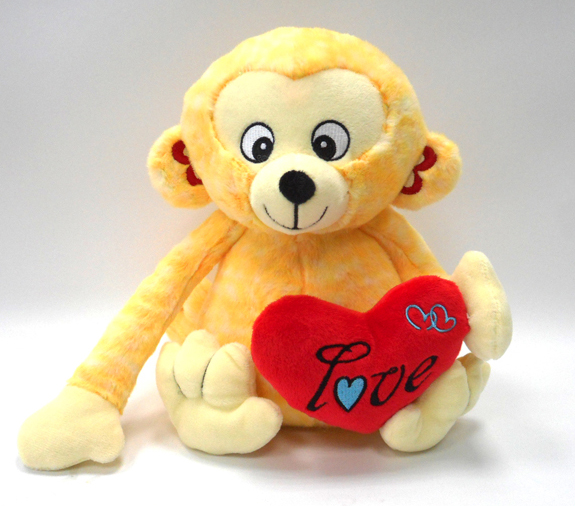 Valentine Gift Stuffed Plush Yellow Monkey Toys With Red Heart 