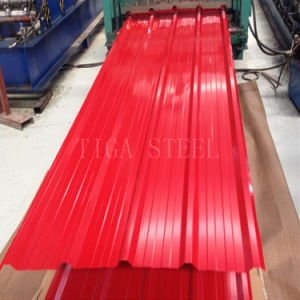 El material para techos rojo del metal cubre las hojas cubiertas color azul de Gi/Gl para la azotea