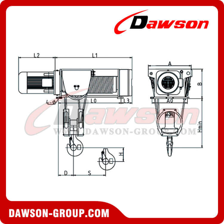 Polipasto eléctrico de cable con patas DSWHF-C (enhebrado de cable 4/1)