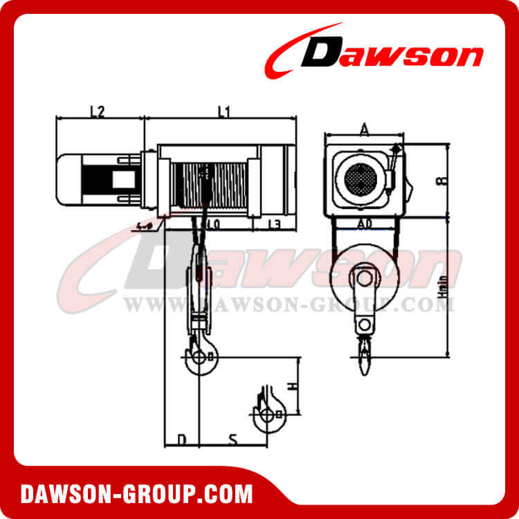 Polipasto eléctrico de cable con patas DSWHF-B (enhebrado de cable 2/1)