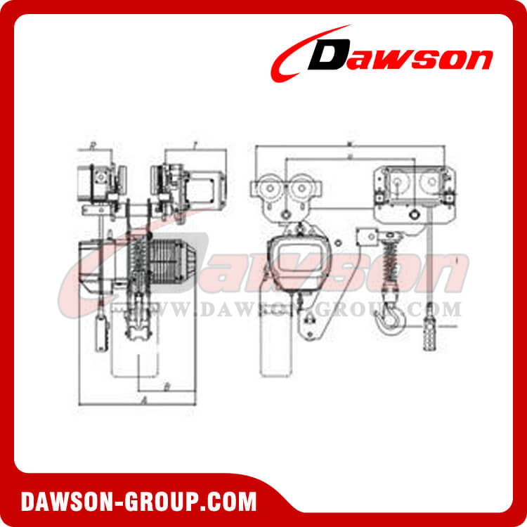 ЧЕРТЕЖ Электрической цепной тали с низкой высотой подъема - Dawson Group Ltd. - Китайский производитель, поставщик, завод