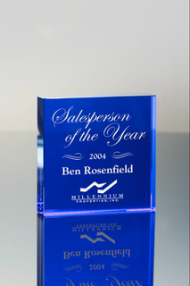 Blue Crystal Square Paperweight (#5137)