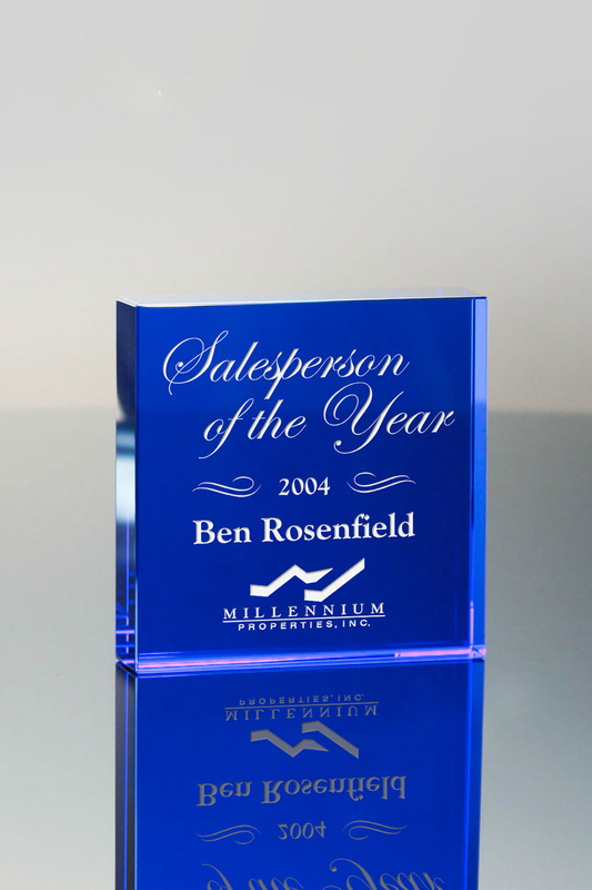 Blue Crystal Square Paperweight (#5137)