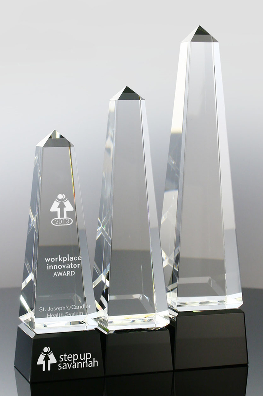 Crystal Obelisk on Black Base Corporate Gifts for Outstanding Performance Awards Trophies (#5235, #5236, #5237)