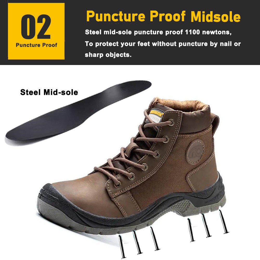Brown Leather Construction Safety Shoes with Steel Toe Mid-sole