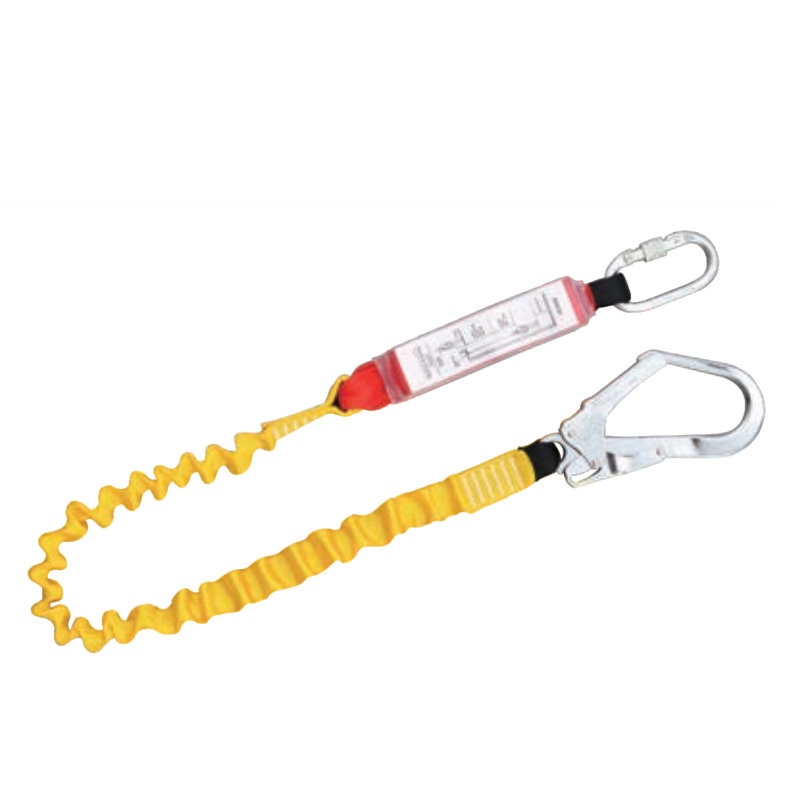 CE EN355 yellow polyester webbing energy absorber safety lanyard with 1 forged large hook