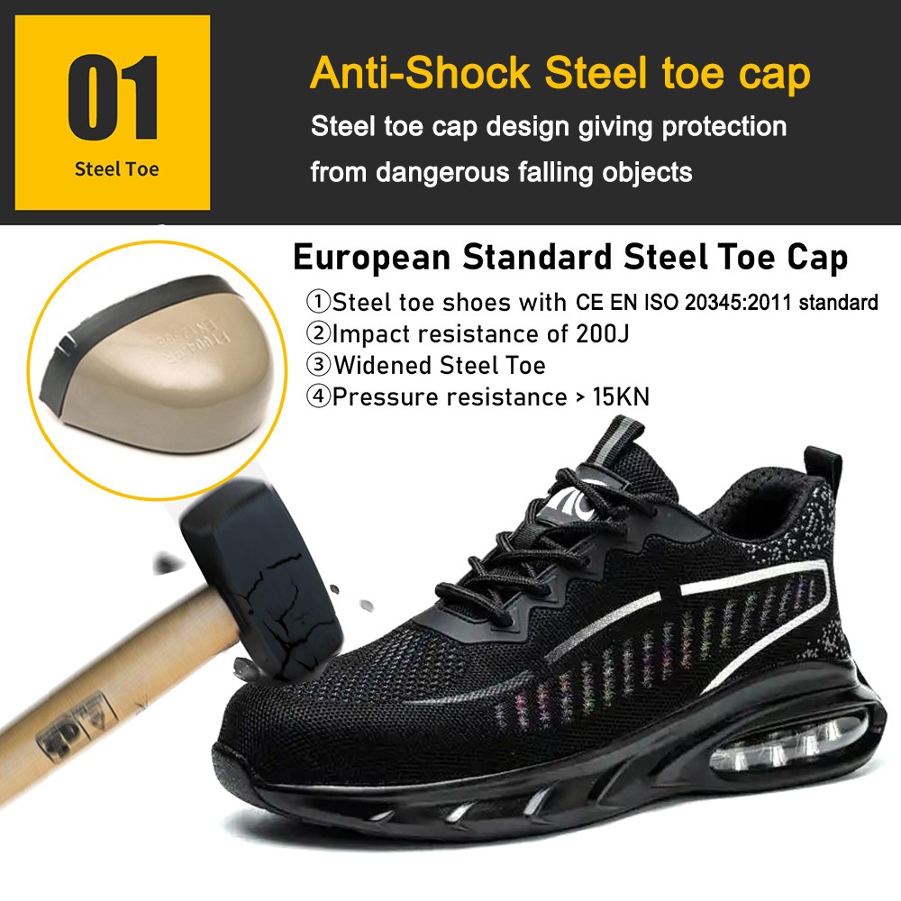 Black Steel Toe Light Weight Men Safety Shoes Sport