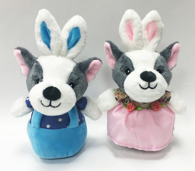 Couple Plush Toy Dogs with Blue Pants And Pink Dress