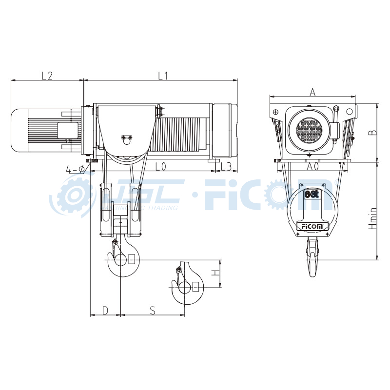 SH(4/1 Rope Reeving) Standard-headroom Travelling Hoist