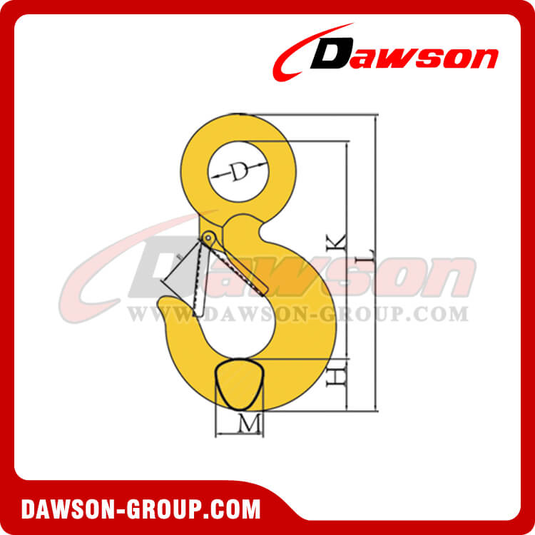 DS130 320A G70 ラッチ付き鍛造合金鋼アイ ホイスト フック、320C グレード 43 炭素鋼アイ ホイスト フック - DAWSON GROUP LTD.- 中国のメーカー、サプライヤー