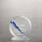 Beveled Crystal with Light Blue Ribbon Accent Round Trophy