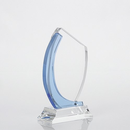 Manufacturer Curved Edge Light Blue Accent Crystal Trophy