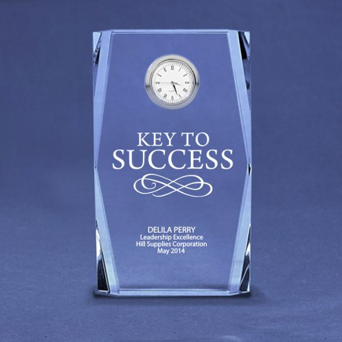 Tall Silver Accent Crystal Award Clock for Corporate Gifts (#78239)