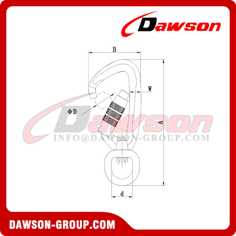 Mosquetón con bloqueo de subida DS7801D3TN, gancho de seguridad de aleación de aluminio 7075