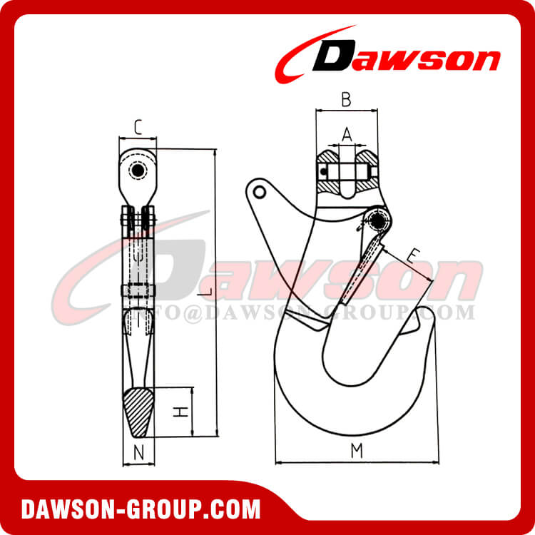 DS851 13MM WLL 5.3T KB نوع Clevis حاوية هوك للرفع