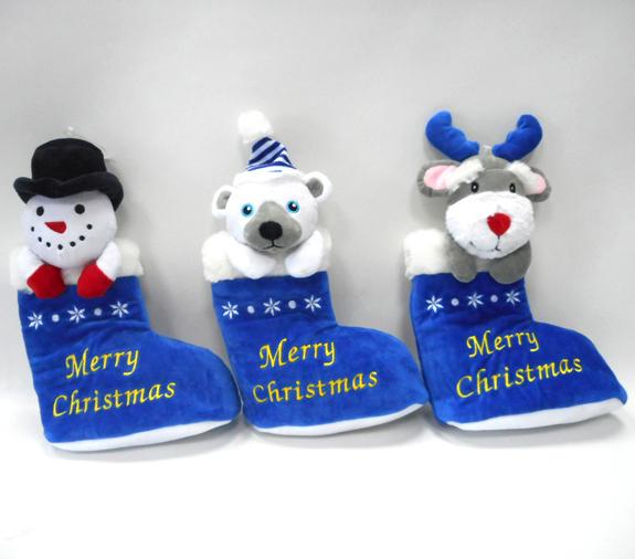 Cute Traditional Plush Christmas Blue Stocking Socks