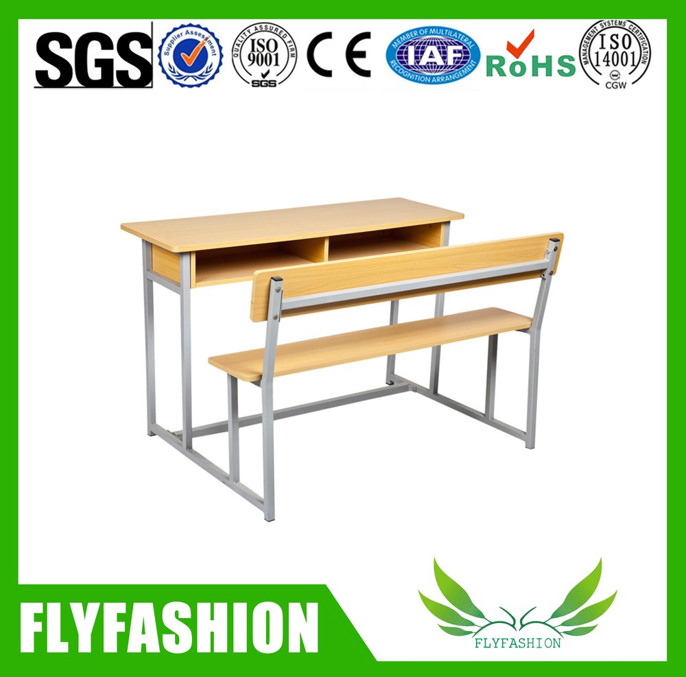 High Quality Metal Frame Wood Double Desk and Chair (SF-38D)