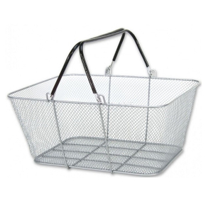 Silver Wire Mesh Stacking Shopping Basket with Vinyl Handles 16" X 12" X 7" D WD-F03S