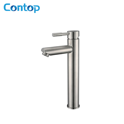 304 Stainless steel solid steel body brushed high-rise basin faucet