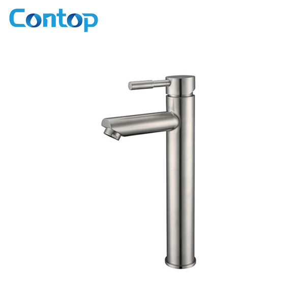 304 Stainless steel solid steel body brushed high-rise basin faucet