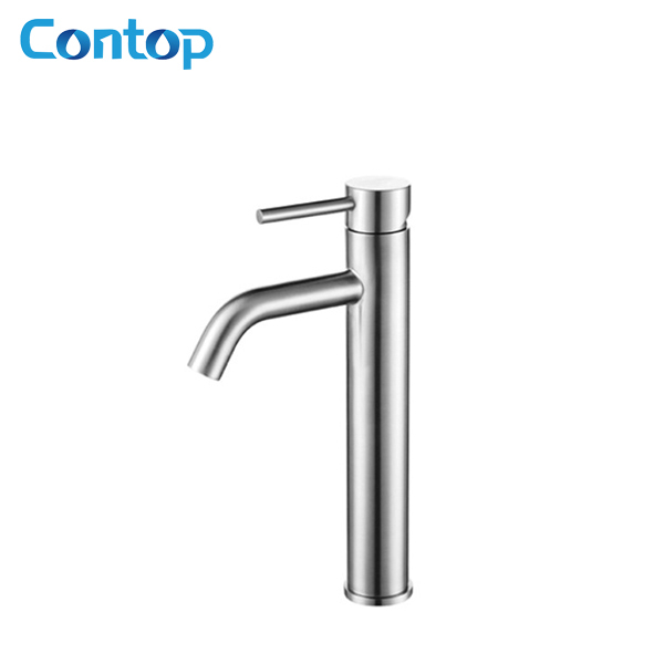 304 Stainless steel solid steel body brushed high-rise basin faucet