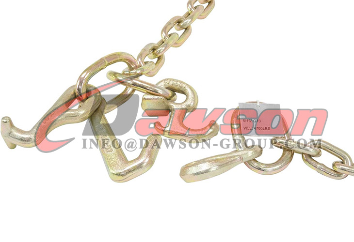 Cadena De Remolque Con Ganchos En J Y En V, 5/16" X 10 Pies, Grado G70, Para Camiones Y Plataformas