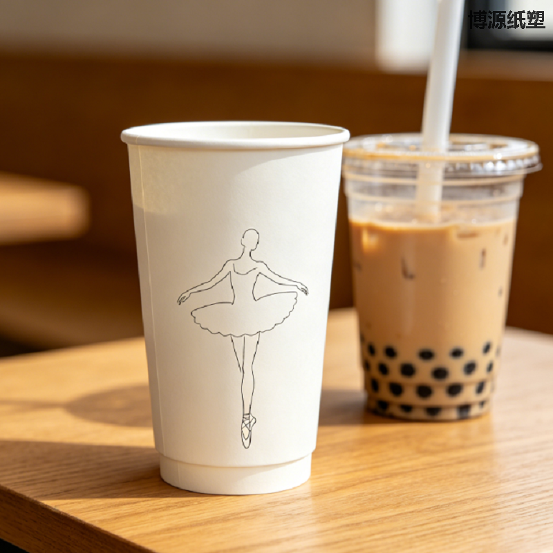 Minimalist Disposable Double Wall Paper Coffee Cups, Simple & Elegant, Sleek Lines, Heat Insulated & Anti-scald